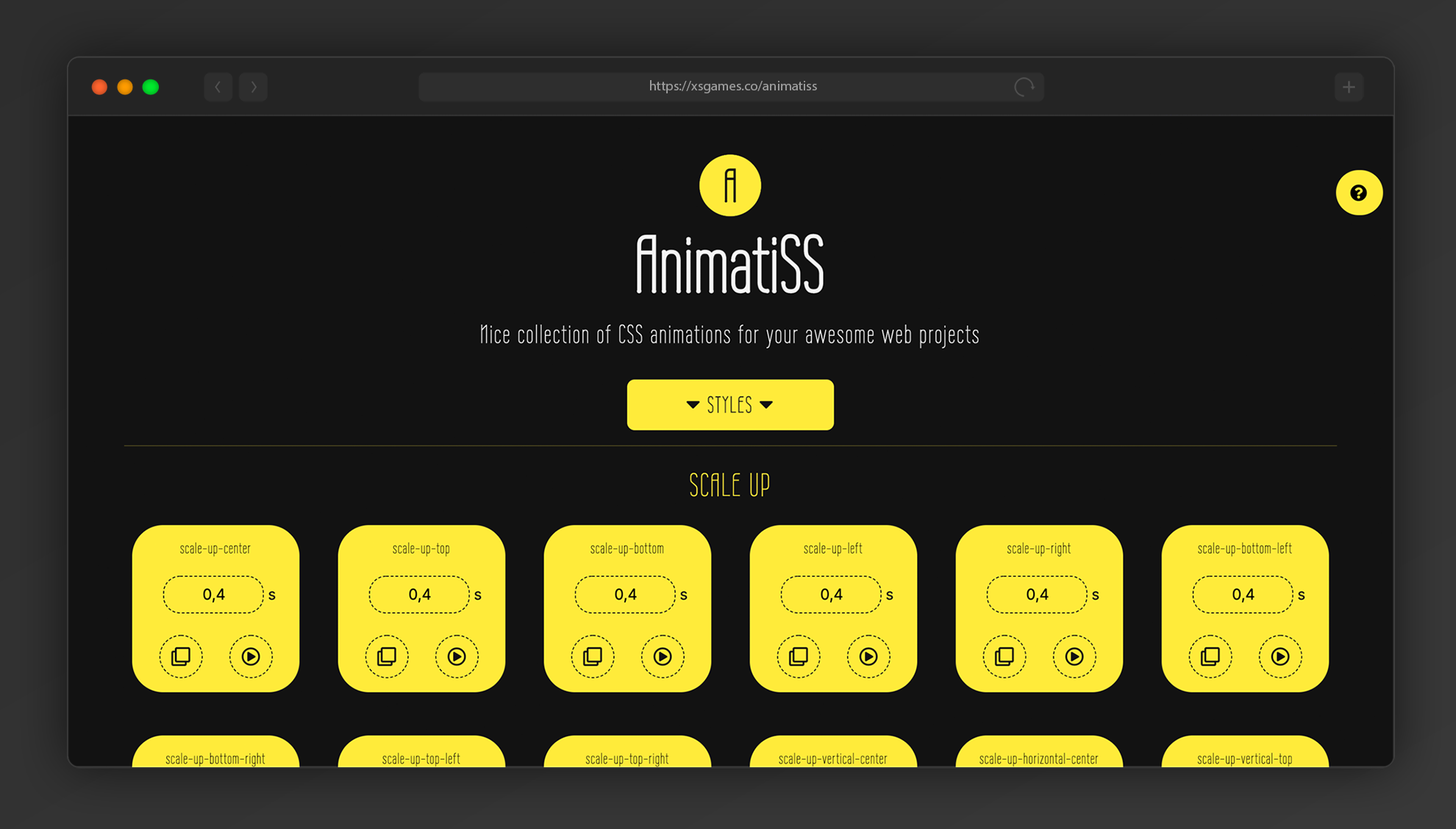 AnimatiSS - Colorful list of CSS aniations