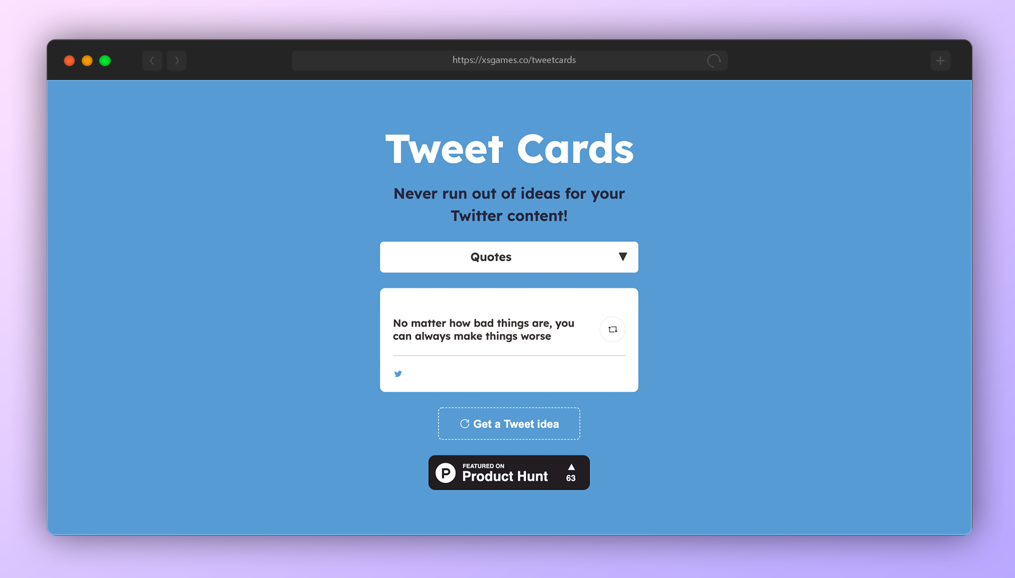Tweet Cards - Never run out of ideas